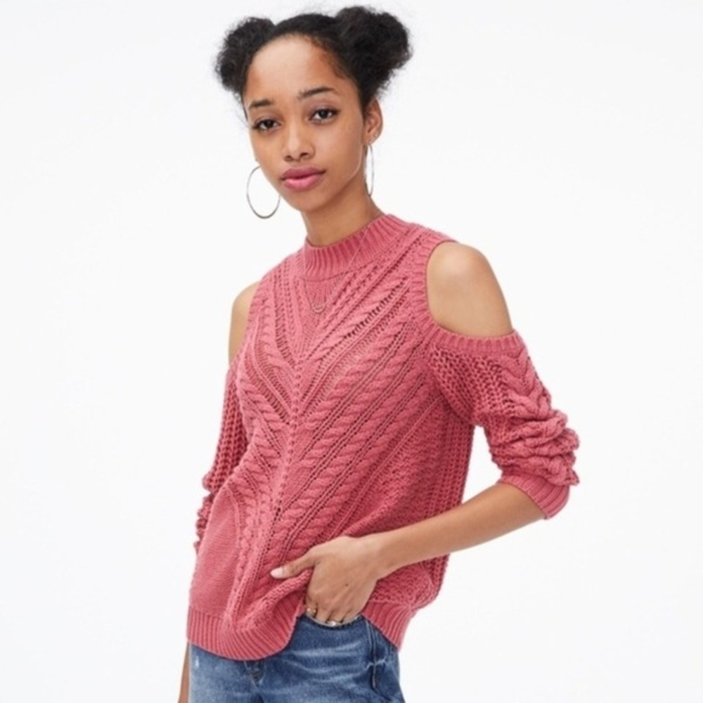 Aeropostale Pink Cold Shoulder Cable Knit Mock Neck Sweater Chevron Pattern, Med